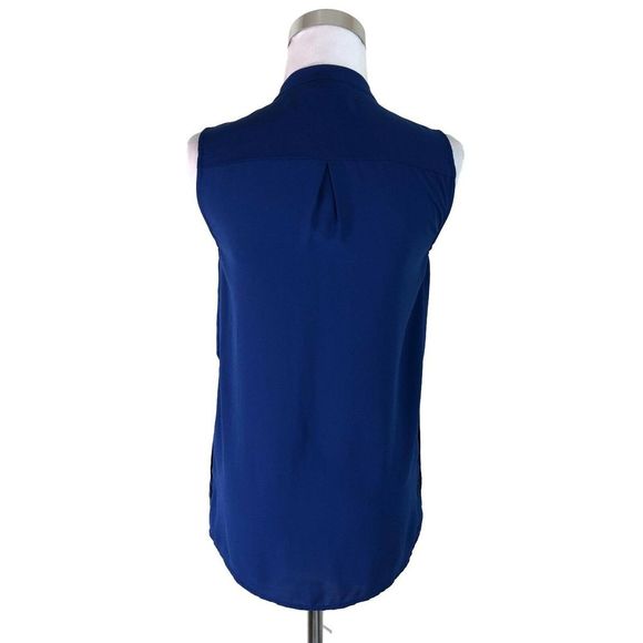 H&M 2 Blue Blouse Sleeveless Chiffon Draped Top - Picture 3 of 7